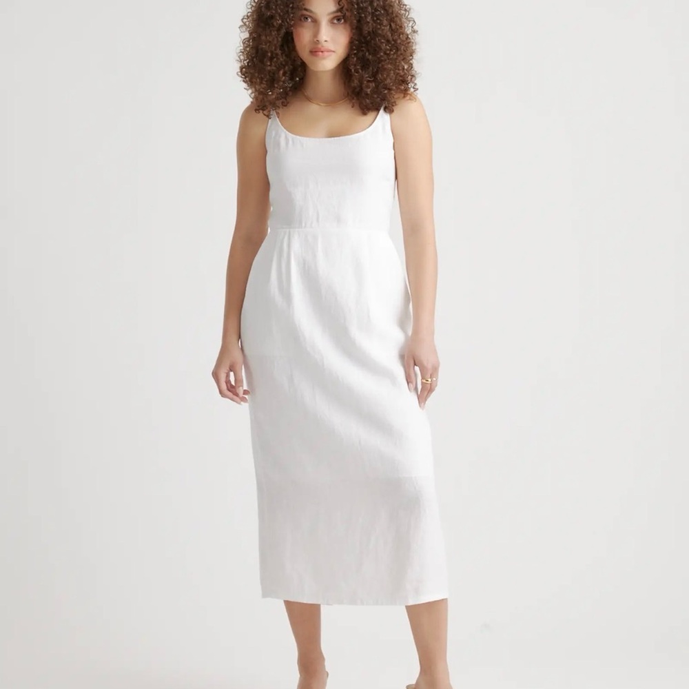 Quince White Scoop-Neck Sleeveless Midi Dress